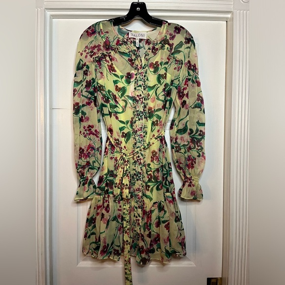 NWT SALONI- Pixie Dress- Silk Georgette in Canary Blossom. Size 2 - Picture 2 of 8